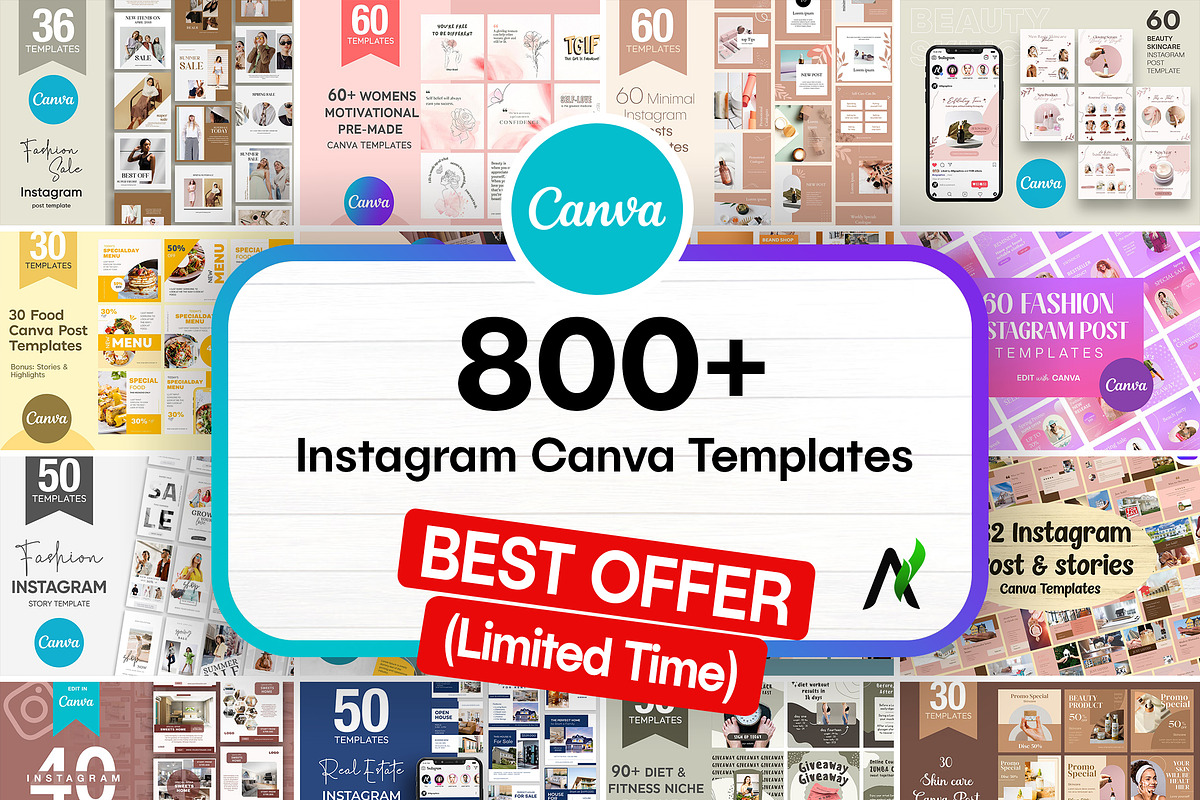 800+ Instagram Canva Template Bundle, a Social Media Template by AN Graphics (Photo 1 of 5)