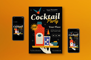 Black Mid Century Cocktail Bar Flyer