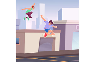 Parkour. sport athletes running and, a Sport Illustration by Onyx