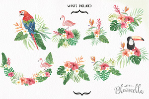 Tropical Watercolor Flamingo Clipart