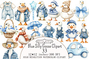 Watercolor Blue Silly Goose Clipart, a Seasonal Illustration by Design Market (Thumbnail 1 of 4)