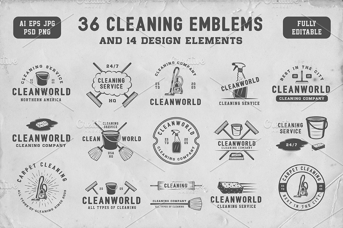 Set of Vintage Cleaning Emblems, a Branding & Logo Template by AkimD (Photo 1 of 4)