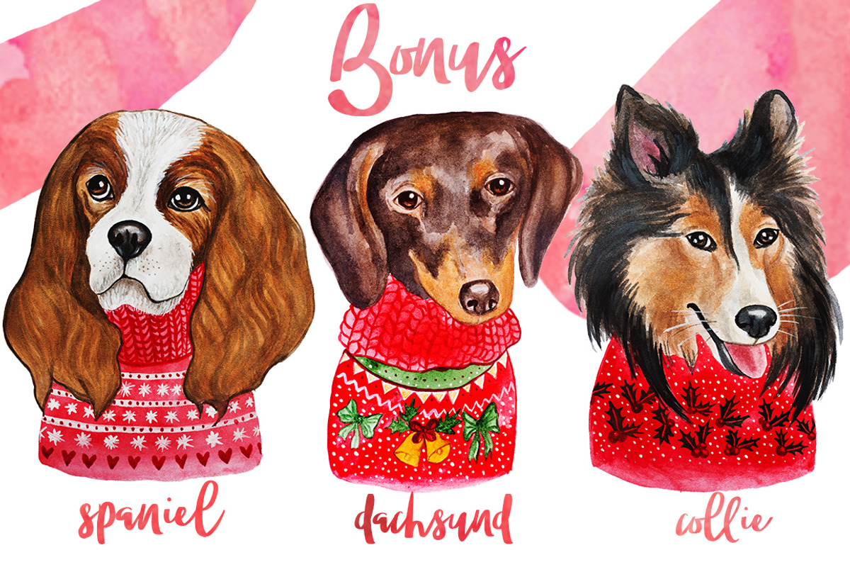 Christmas Watercolor Dogs 2019, an Animal Illustration by Miracles Everywhere (Photo 7 of 7)