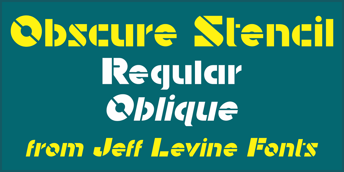 Obscure Stencil JNL, a Font by Jeff Levine Fonts (Photo 1 of 5)