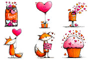Quirky Valentine Fox Clipart, an Illustration by CreationArt (Thumbnail 2 of 7)
