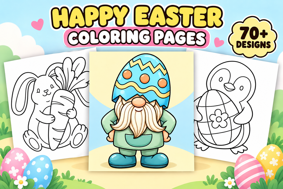Happy Easter Coloring Pages Vol. 2, a Seasonal Illustration by Inkivelle Studio (Photo 1 of 3)