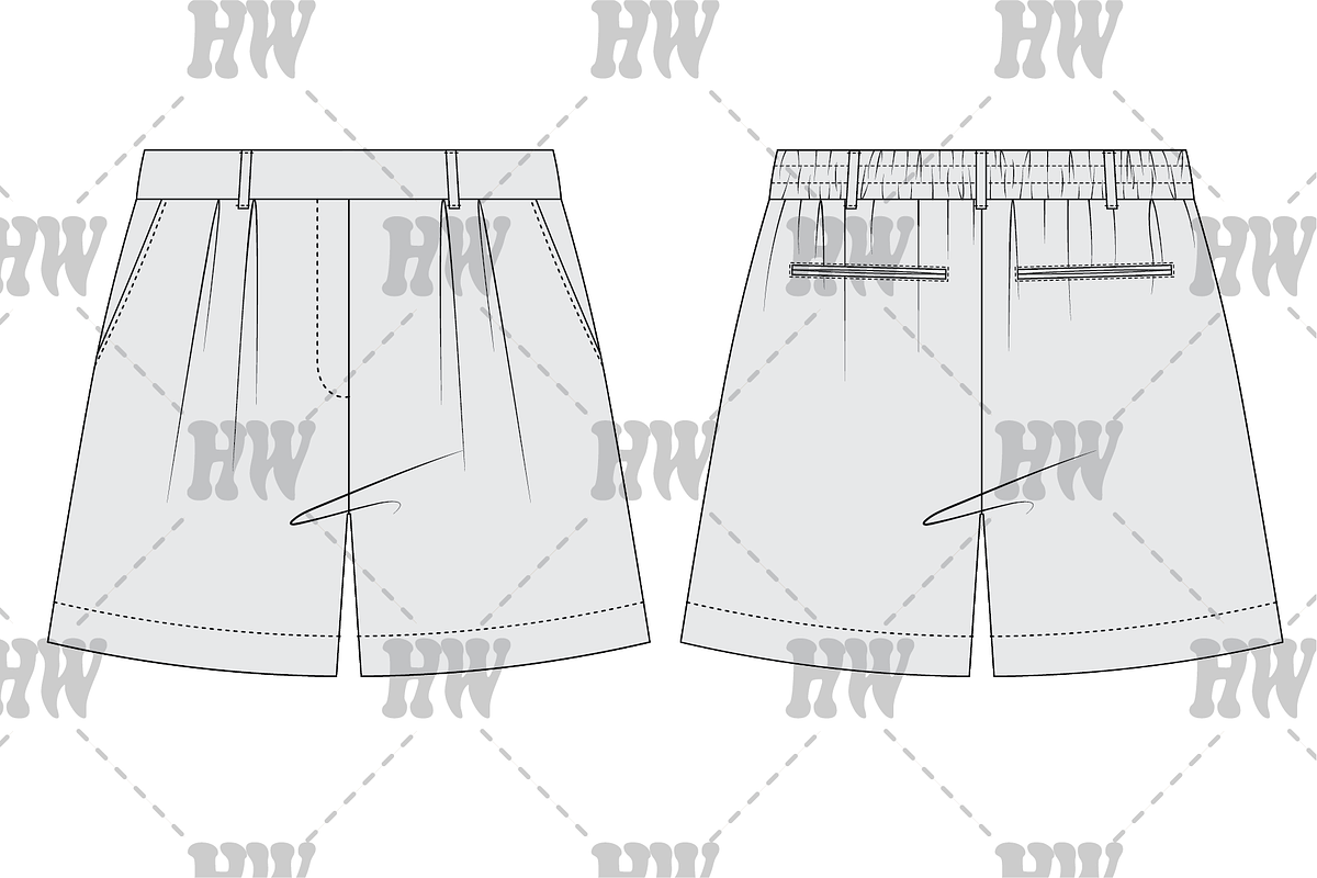 Unisex Pleated Shorts Fashion Flat, a Bottom Mockup by haydenwentworth (Photo 1 of 3)