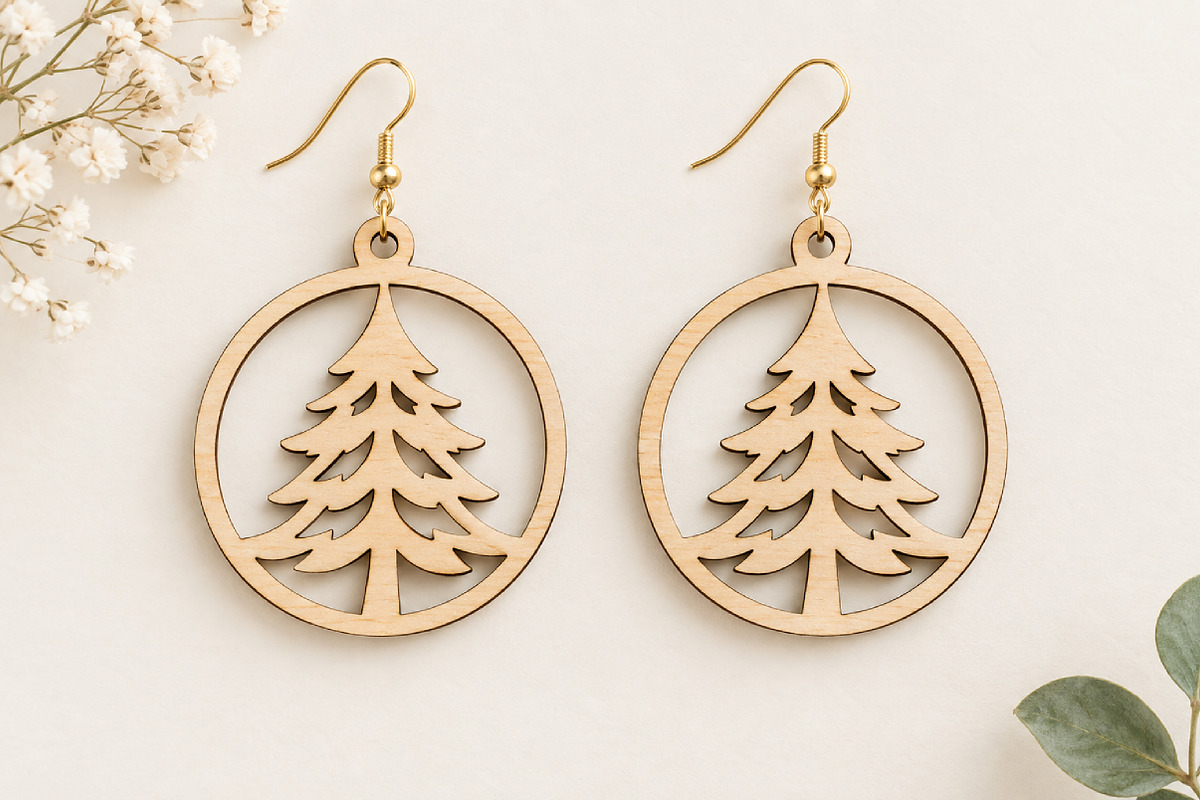 Christmas Tree Earrings Laser Cut, an Object Graphic by Canvas Craft (Photo 4 of 4)