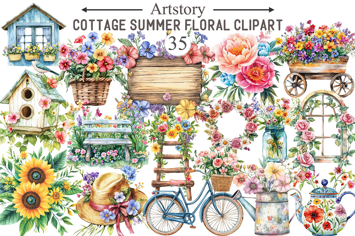 Cottage Summer Floral Watercolor, an Illustration by designcity5 (Photo 1 of 5)