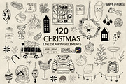 Christmas line drawing set + stamps, an Illustration by Skliarova (Thumbnail 1 of 8)