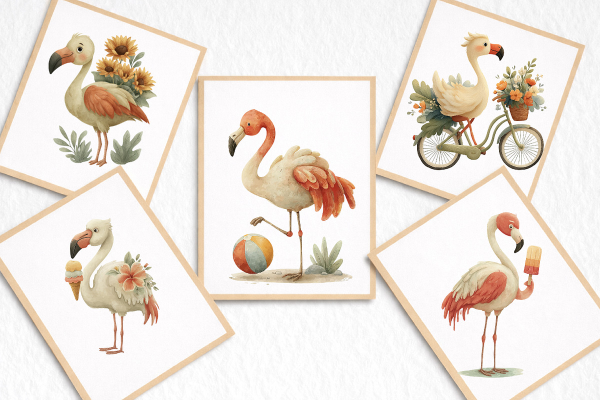 Whimsical Summer Flamingo Clipart, an Illustration by DreamArtGraphic (Photo 2 of 8)