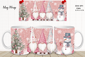 Pink Christmas Gnomes Mug Wrap, a Graphic by Cut File