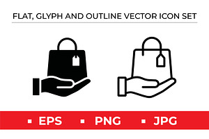 Hand Holding Shopping Bag Icons Set, an Outline Icon by Artonix