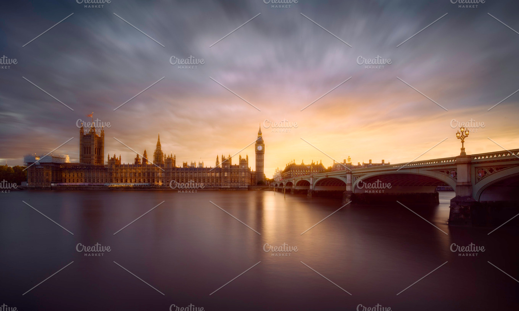 London Sunset Featuring London Parliament And Houses