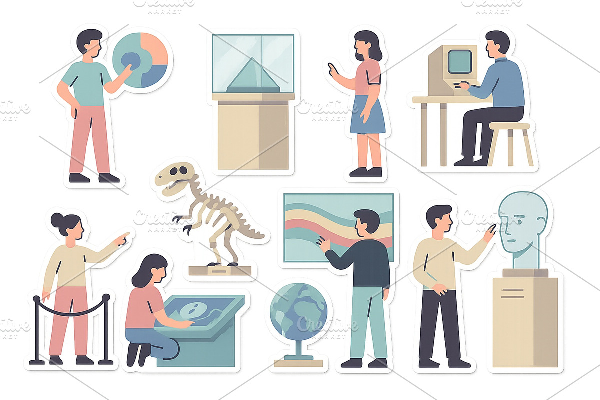 Family explores educational exhibits, an Education Illustration by ZinetroN