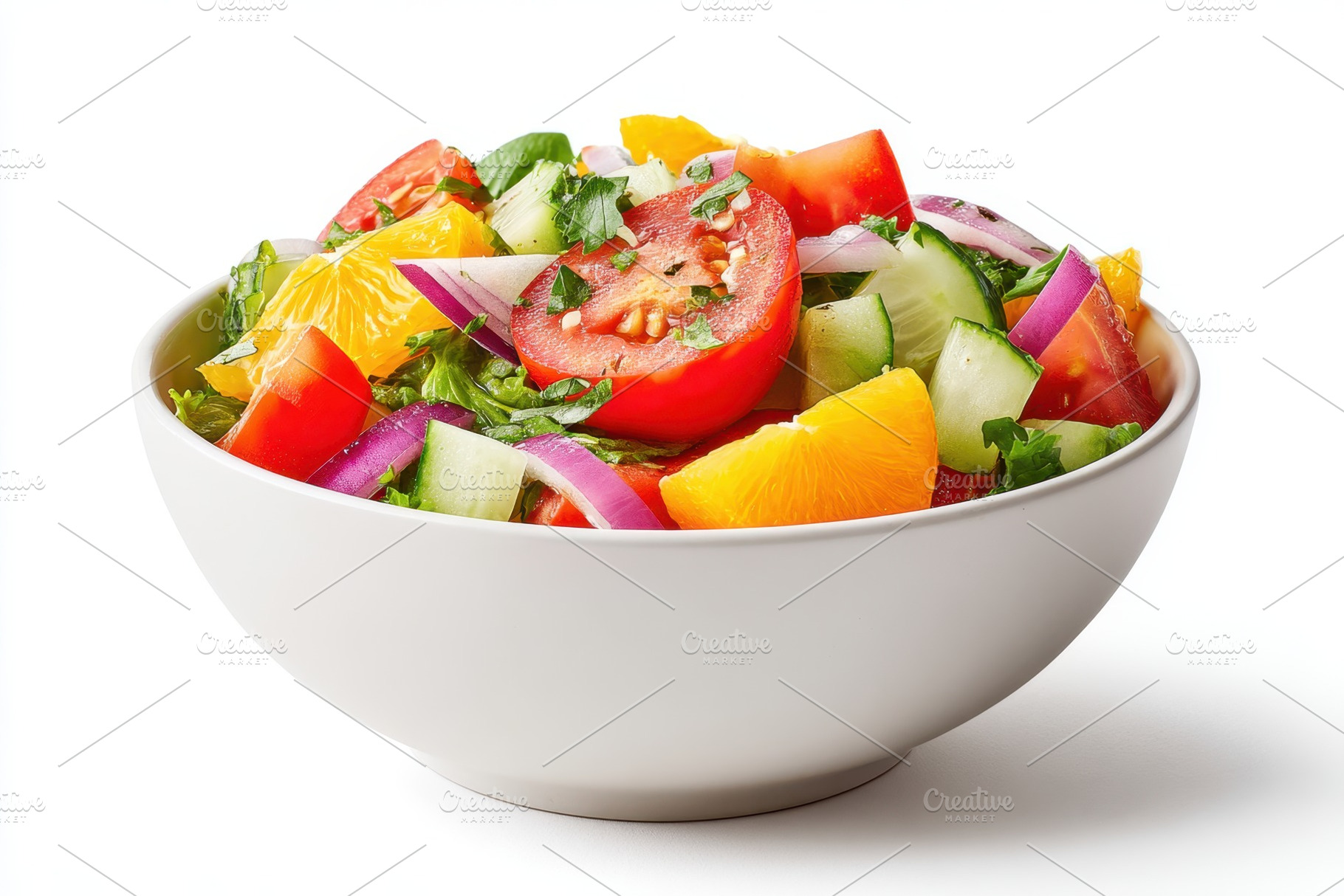 Fresh mixed salad with tomatoes and bell peppers, a Food & Drink Photo by AlyaAnd