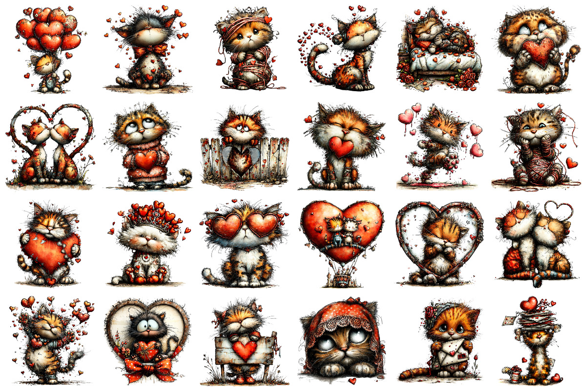Valentines Whimsical Cats Clipart, an Illustration by designcity5 (Photo 2 of 5)