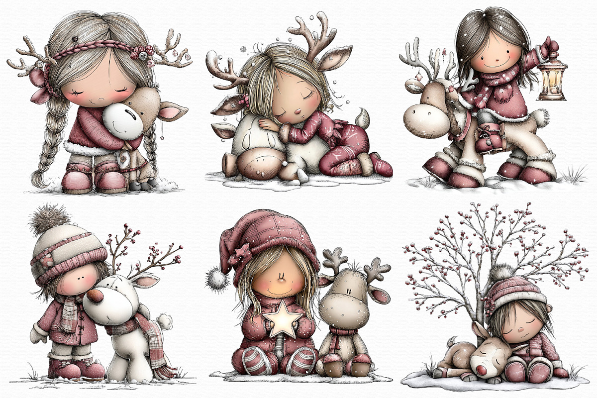 Winter Girl and Reindeer Clipart, an Illustration by Libby Wishes (Photo 2 of 9)