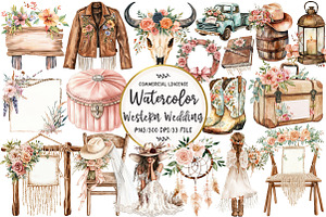 Western Boho Wedding Clipart, an Illustration by OK Design
