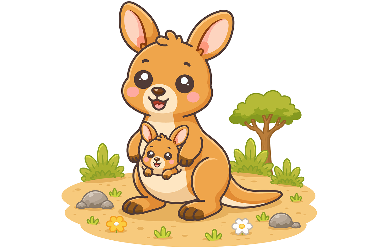 Kangaroo Mother and Baby Cartoon, an Animal Illustration by Artpon Illustration (Photo 1 of 3)