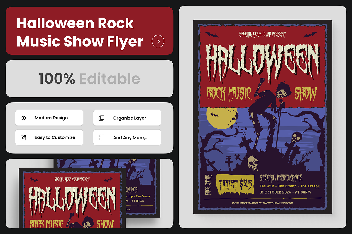 Halloween Rock Music Show Flyer, a Flyer Template by Annora Studio (Photo 1 of 5)