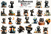 Halloween Black cats Clipart, an Illustration by Watercolor design (Thumbnail 1 of 4)