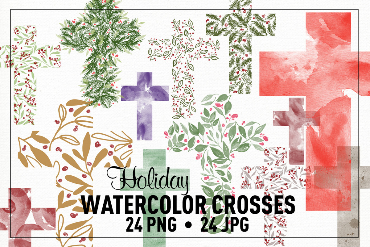 Watercolor Holiday Christmas Crosses, an Illustration by La Bella Rue (Photo 1 of 4)