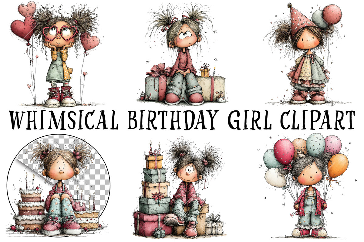 Whimsical Birthday Girl Clipart, an Illustration by OK Design (Photo 2 of 6)