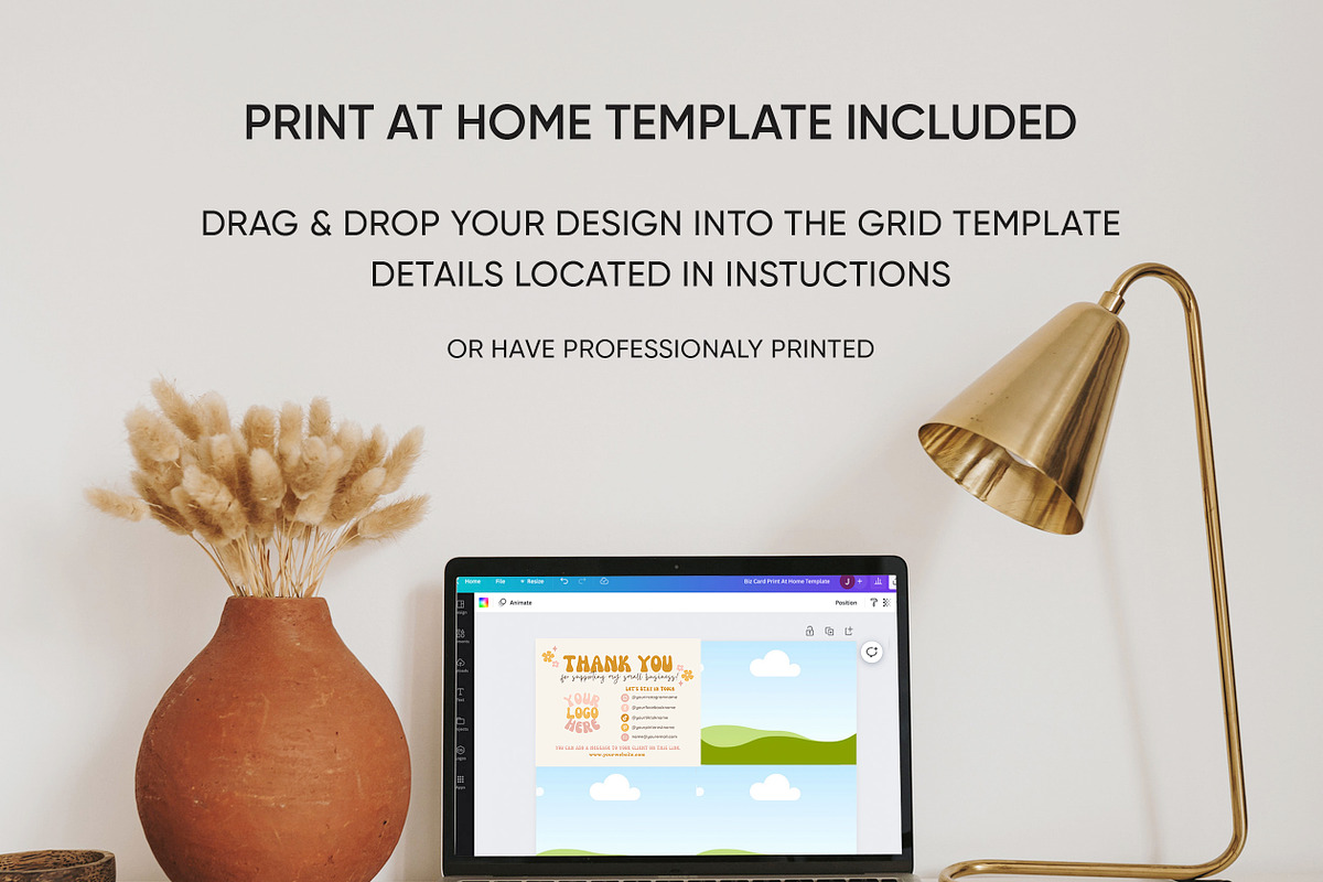 Retro Flower Thank You Card Canva, a Business Card Template by Summit Avenue (Photo 5 of 6)