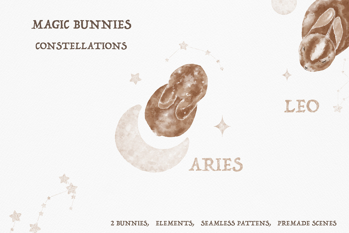 Magic bunnies clipart, an Animal Illustration by Leksart (Photo 1 of 14)