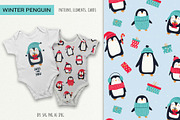Winter Penguin Clipart Set, an Animal Illustration by Irina Ostapenko (Thumbnail 1 of 8)