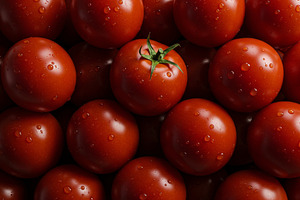 Ripe red tomatoes with green stems, a Food & Drink Photo by professorinc