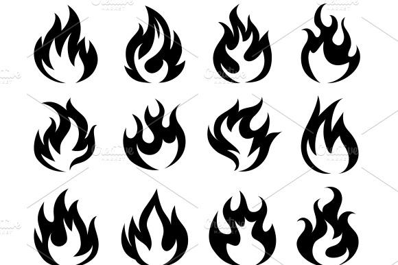 Vector Black Fire Flame Icons