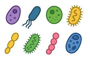 Various cartoon-style microorganisms, an Education Illustration by ZinetroN