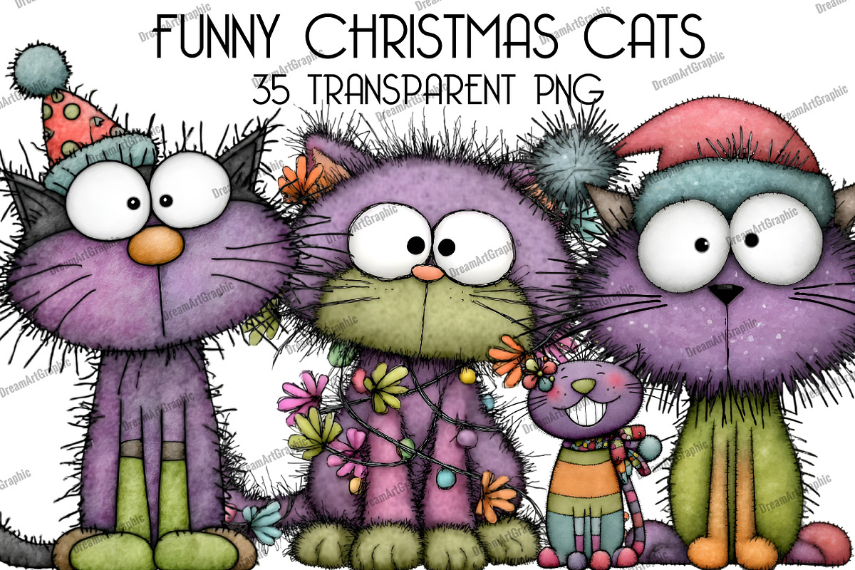 Funny Christmas Cats Clipart, an Illustration by DreamArtGraphic (Photo 1 of 5)
