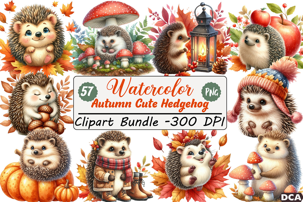 Autumn Cute Hedgehog Sublimation Cli, an Illustration by DreamCafeArt (Photo 1 of 9)