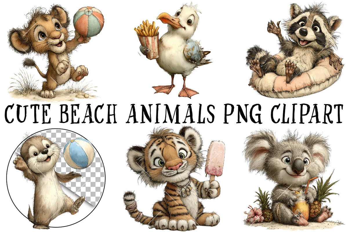 Cute Beach Animals PNG Clipart, an Illustration by OK Design (Photo 2 of 6)