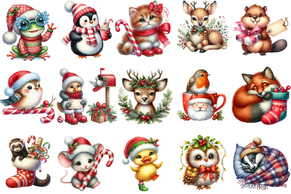 Cute Christmas Critters Clipart, an Illustration by Designking (Photo 2 of 5)