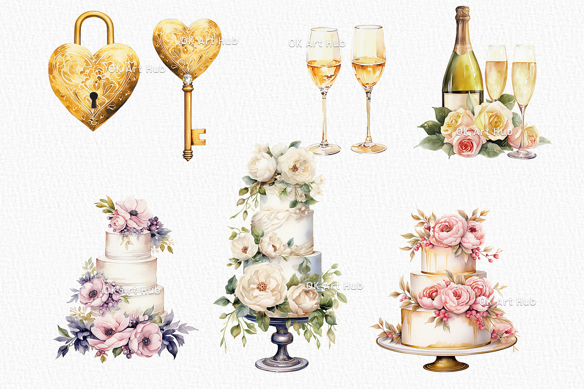 Boho Watercolor Wedding Clipart, a Decorative Illustration by OKArtHub (Photo 5 of 12)