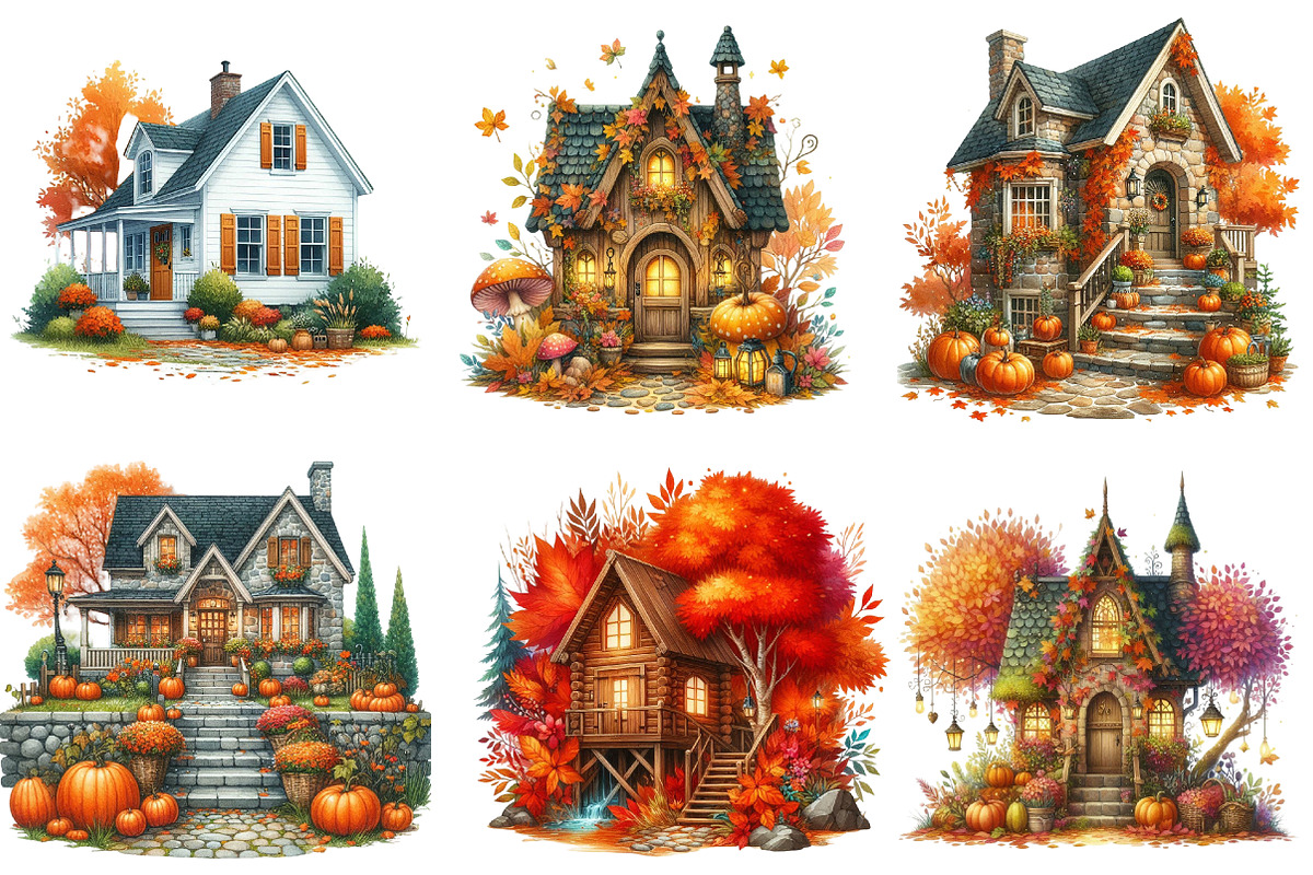 Watercolor Autumn House Clipart, an Illustration by Watercolor design (Photo 4 of 4)