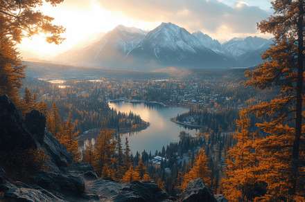 Majestic Mountain Lake Town Autumn S, a Background Photo by Pixeness