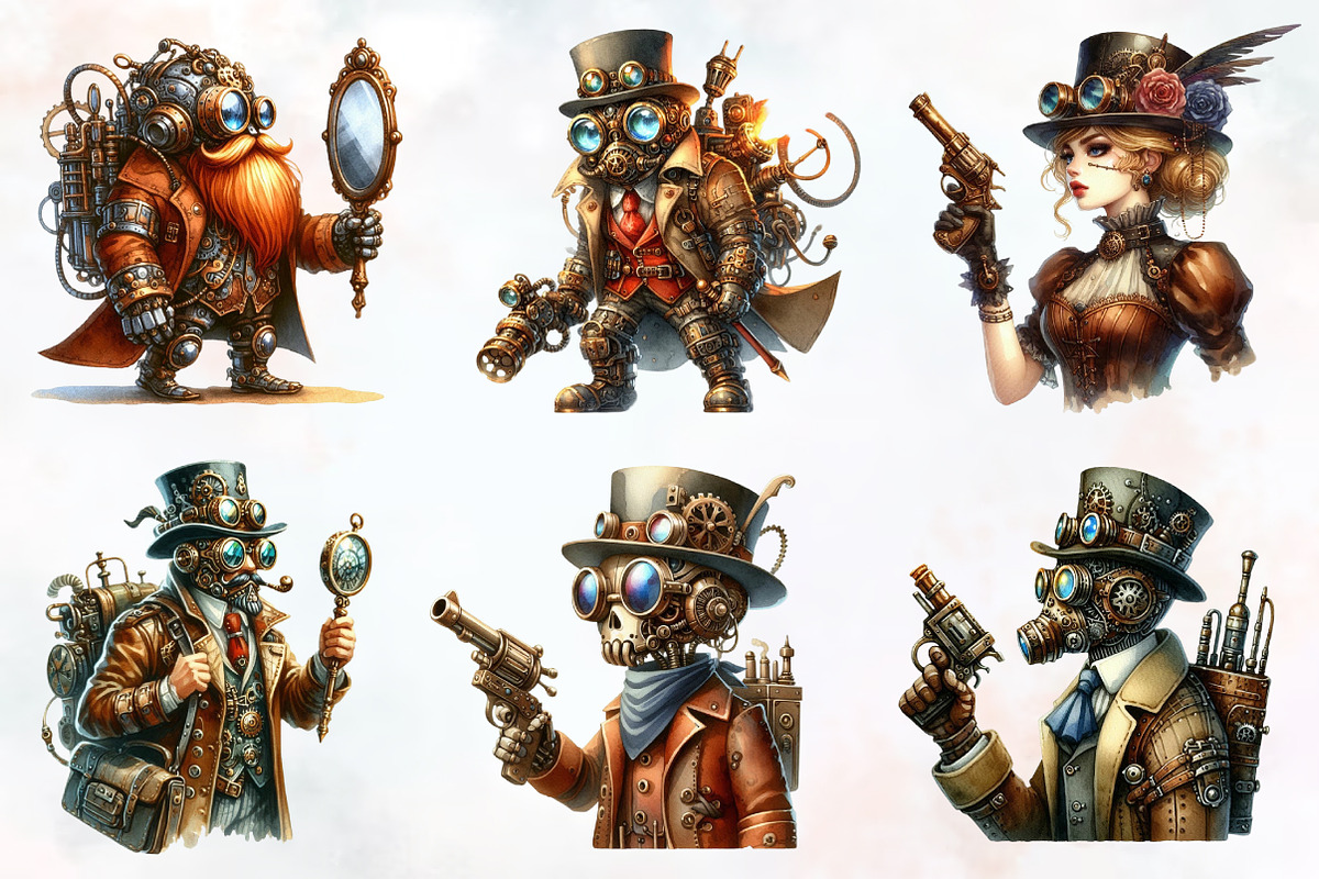 Steampunk character clipart, an Illustration by RobertsArt (Photo 2 of 7)