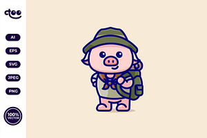 Simple Pig Scout Guide cartoon, an Animal Illustration by Satisfactoons