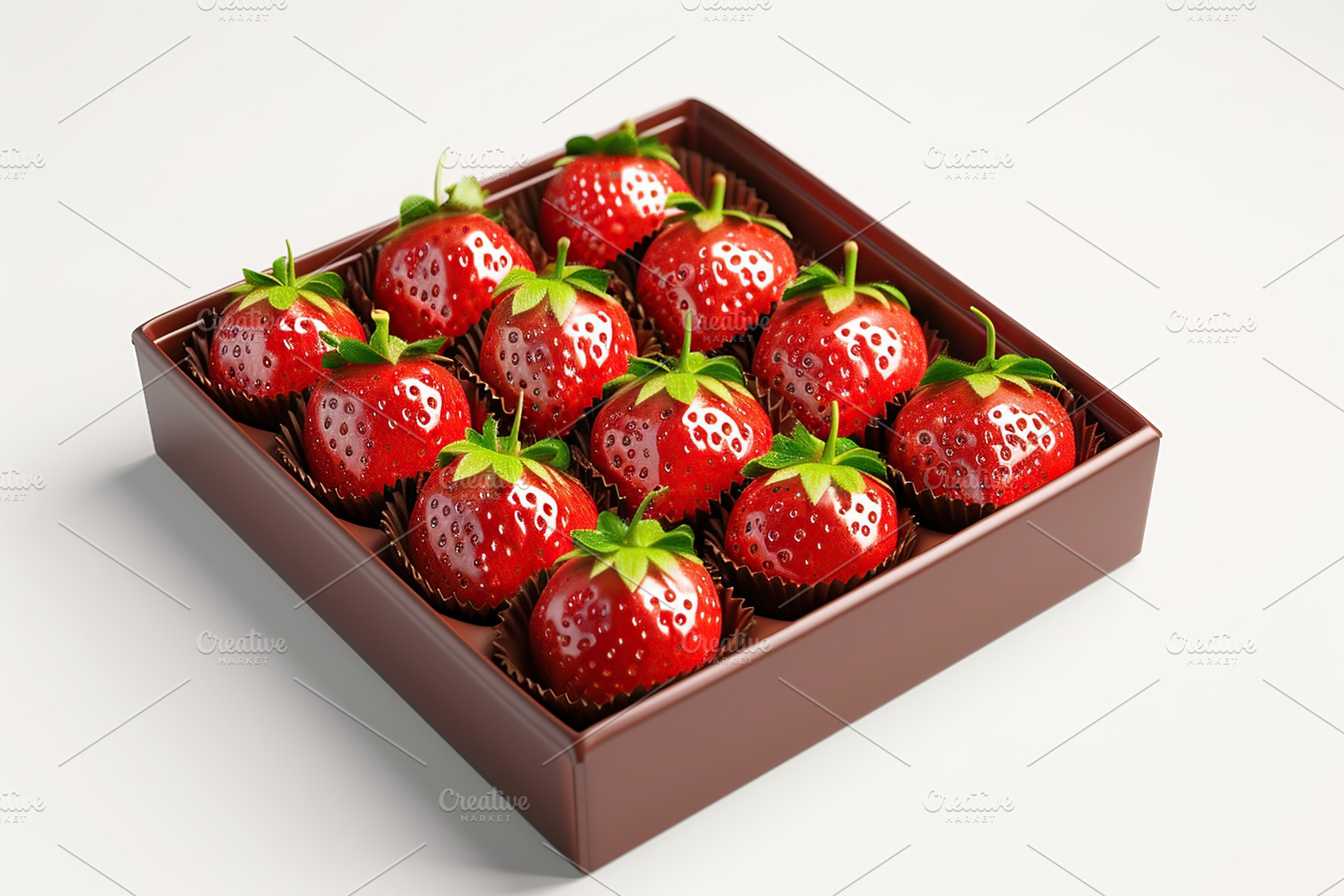 Delicious strawberries in box on white background, a Food & Drink Photo by AlyaAnd