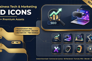 Business Tech 3D Icons Bundle, an Object 3D Model by Dreamanart