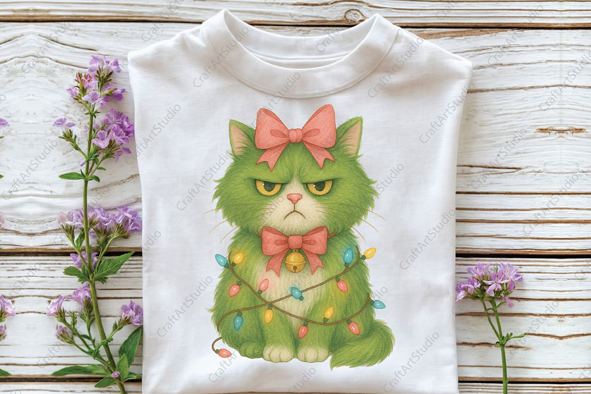 Green Angry Christmas Cat PNG, an Illustration by CraftArtStudio (Photo 2 of 4)