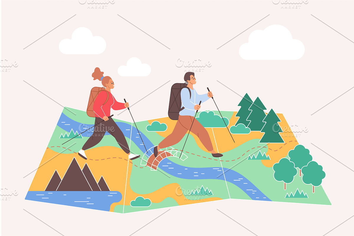 Travel summer adventure people map, a Sport Illustration by Lemberg Vector