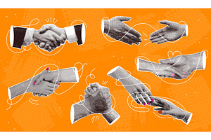 Handshake halftone collage. Hand, an Illustration by Stock-Smart-Start