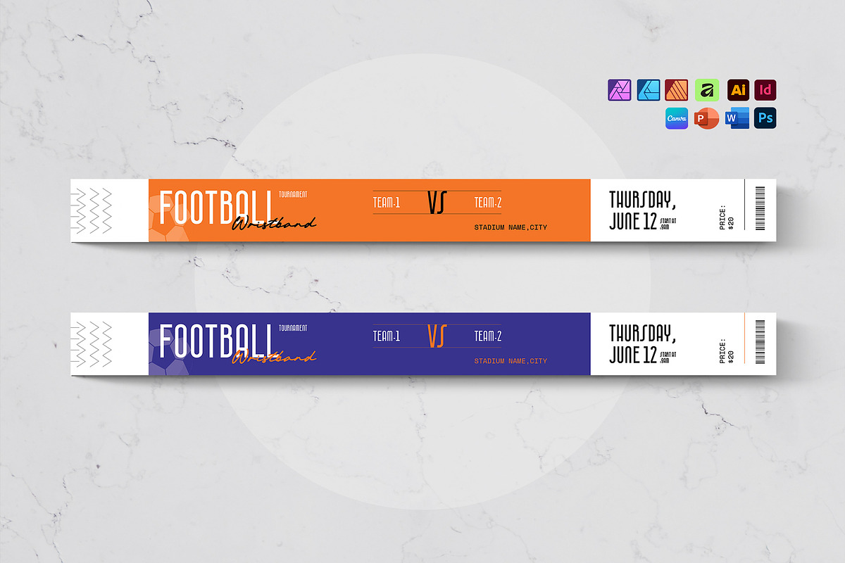 Football Match Wristband Template, a Stationery Template by DesignCrest (Photo 1 of 8)