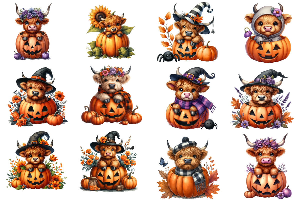 Halloween highland cow clipart, an Illustration by Designworld (Photo 2 of 6)